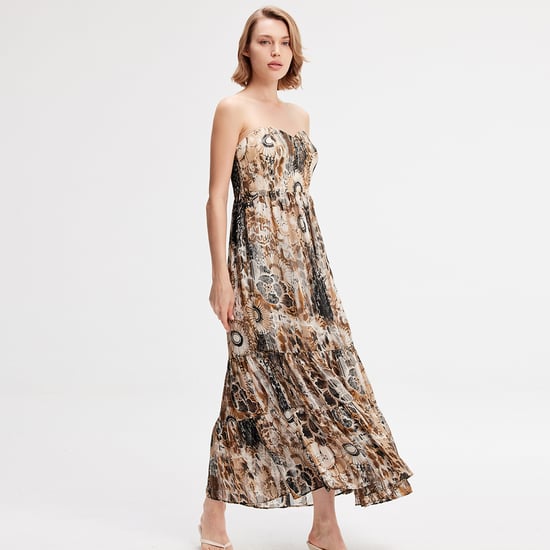 Bustier Chiffon Maxi -jurk met abstracte bloemenprint - Image 4
