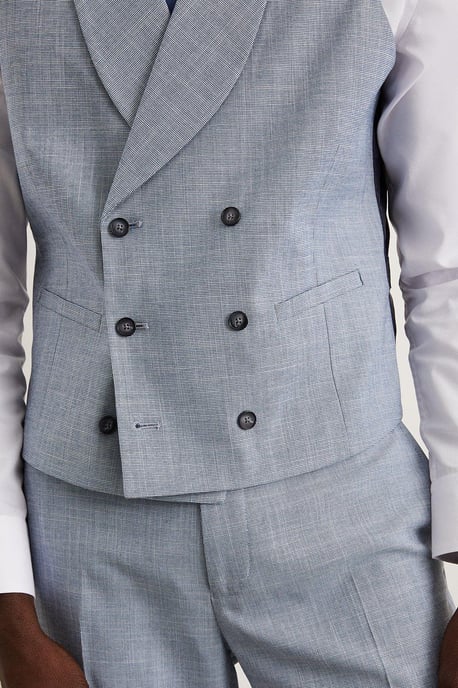 Slim Fit Light Blue Puppytooth Waistcoat