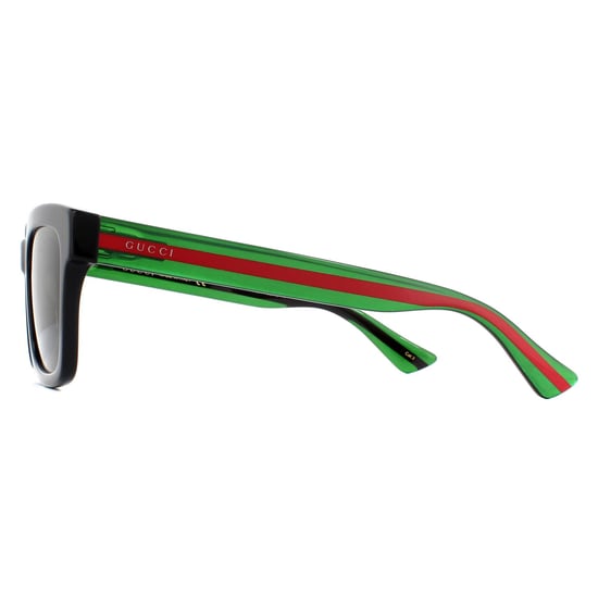 Gucci Square Mens Black and Green with Red Stripe Green Sunglasses