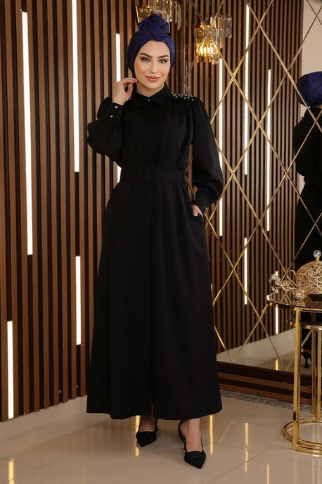 Stone Detail Belted Dress