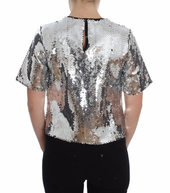 Dolce & Gabbana Dames Zilveren Pailletten Crewneck Blouse T-shirt Top - Image 3