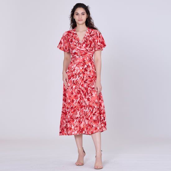 Wrap midi abstract print midi dress