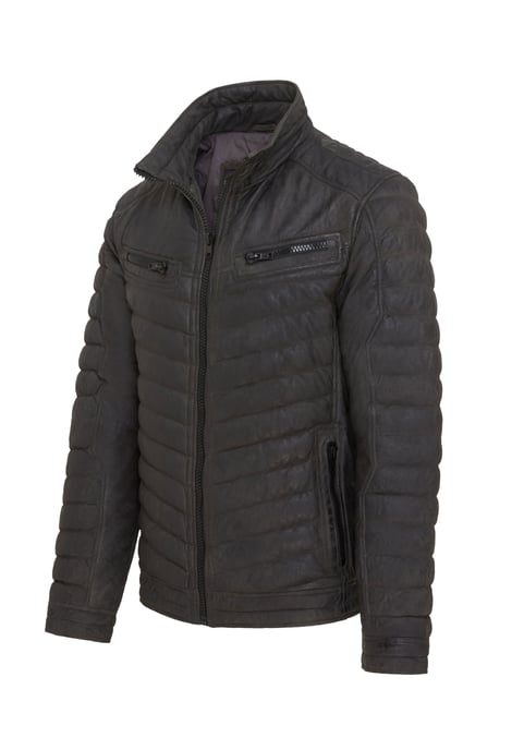 Mens Khaki Green Quilted Puffer Leather Bomber Jacket - Torpoint