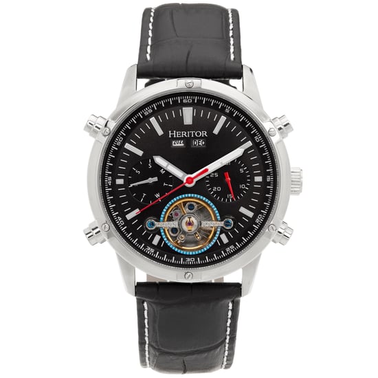Heritor Automatic Wilhelm Semi-Skeleton Leather-Band Watch w/Day/Date