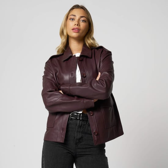 Barneys Originals Real Leather Utility Jacket In Burgundy