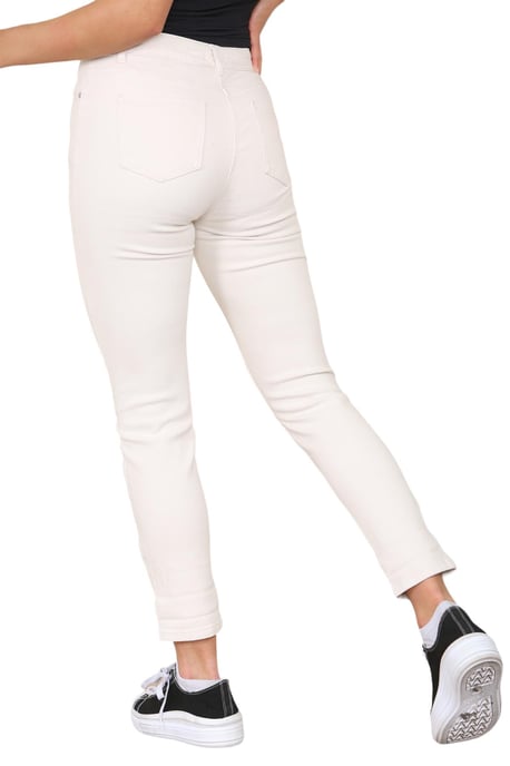 M&Co Dames jeans met hoge taille en taps toelopende rechte pijpen in beige - Image 2
