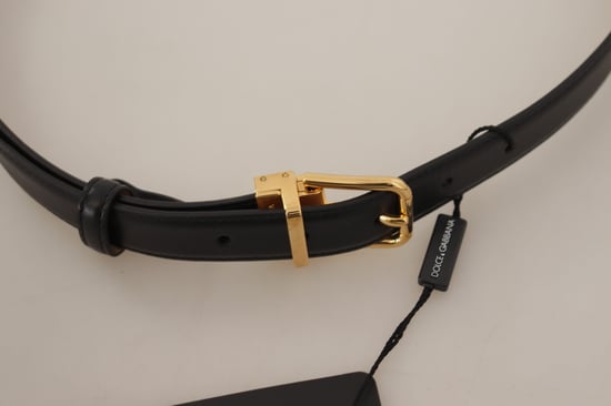 Dolce & Gabbana Women's Black Calf Leather Gold Metal Logo Waist Buckle Belt