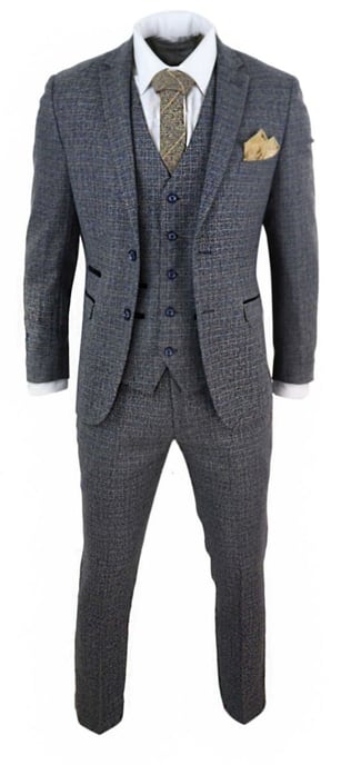 Heren 3-delige Marineblauwe Houndstooth Vintage Retro Pak - Image 4