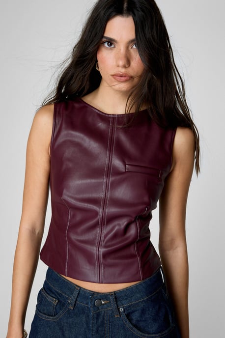 Faux Leather Structured Top
