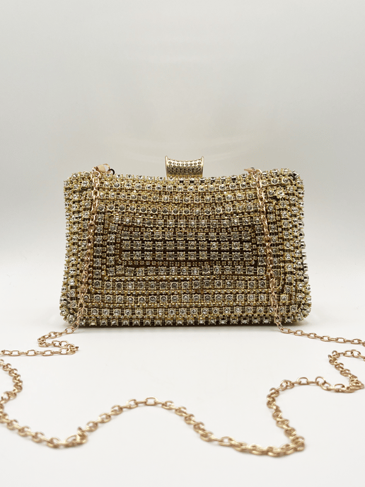 Gold Diamonte clutch with  round handle