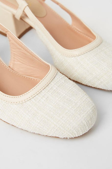 Vara Textile Block Heel Slingback Court Shoes