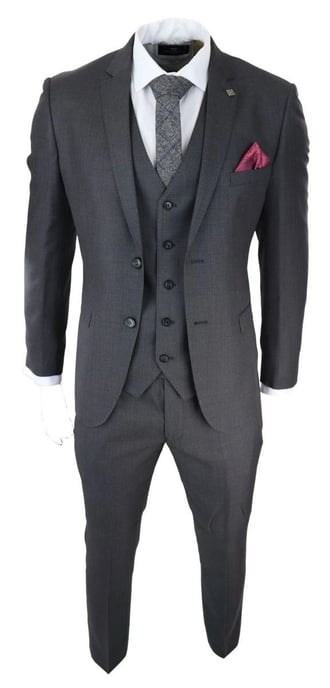 Heren 3-delige Charcoal Grijze Klassieke Stitch Retro Pak - Image 4