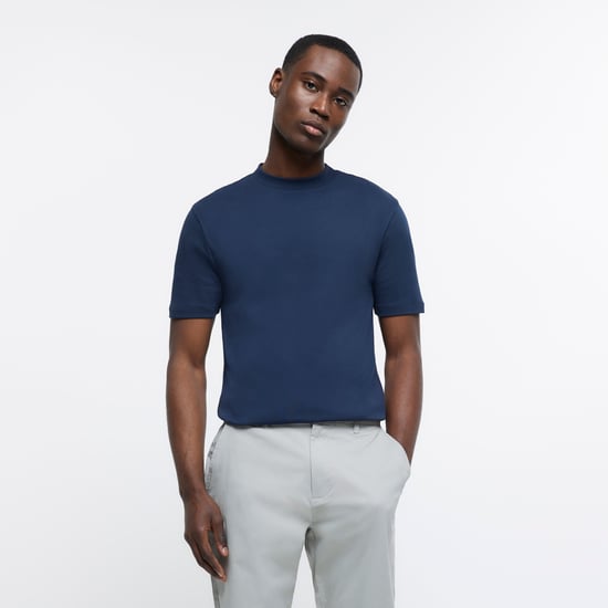 River Island Mens T-Shirt Navy Ri Studio Slim Fit Tee