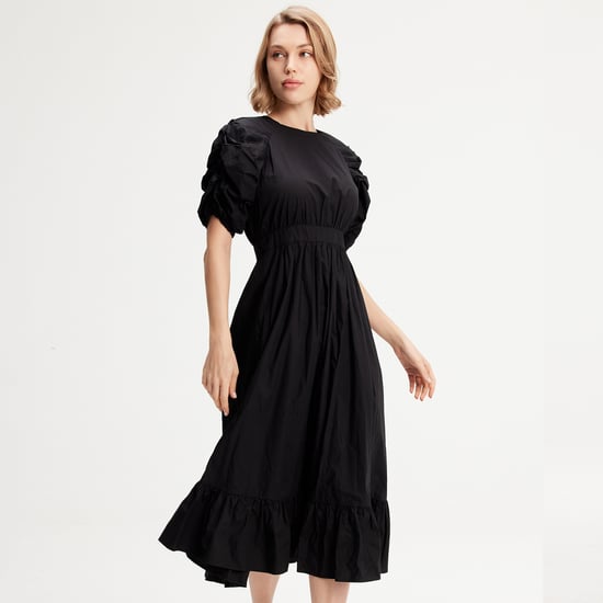 Trapeze Dress With Puffed Sleeves