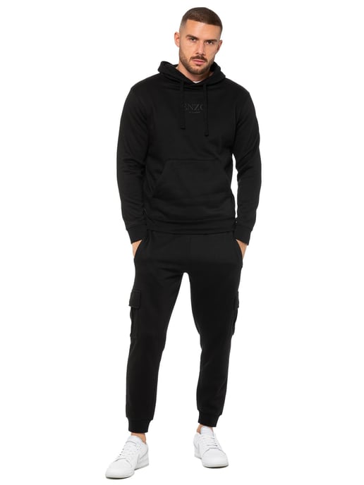 Enzo | Mens Pullover Hoodie Tracksuit Set - Black