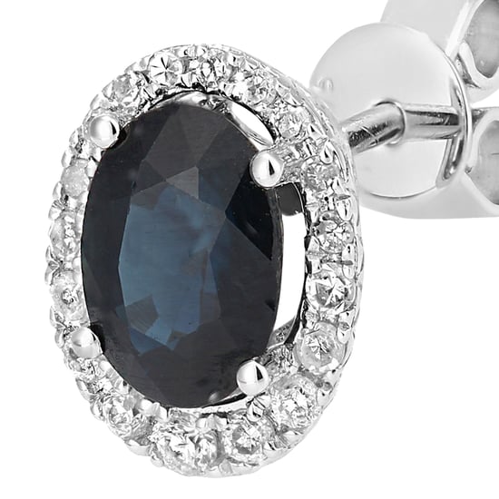 9ct White Gold Diamond and Sapphire Gemstone Oval Cut Stud Earrings