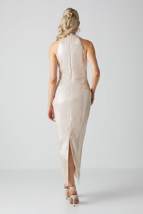 Glass Sequin Halterneck Column Gown