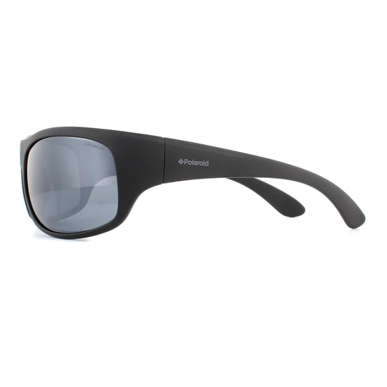 Polaroid Sport Wrap Mens Matte Black Grey Silver Polarized Mirror Sunglasses