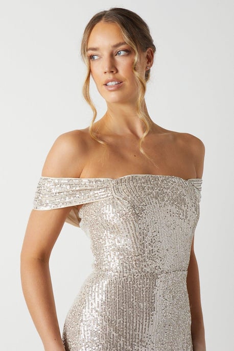 Sequin Bardot Bridesmaids Maxi Dress - Image 5