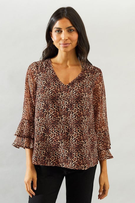 Leopard Flute Sleeve Top