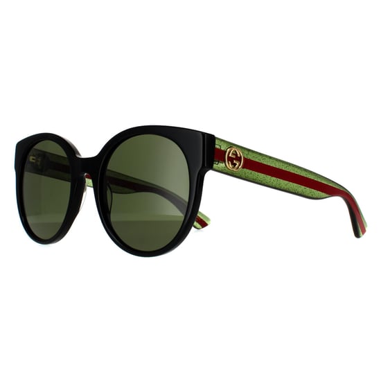 Gucci Cat Eye Womens Black With Green and Red Glitter Green Sunglasses