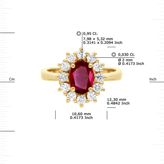DIADEMA - Ring - Ruby surrounded by Diamonds - Yellow Gold
