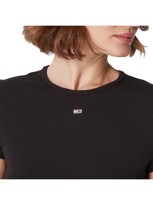 T-shirt Universal Essential Côtelé Tommy Hilfiger voor dames in zwart - Image 2