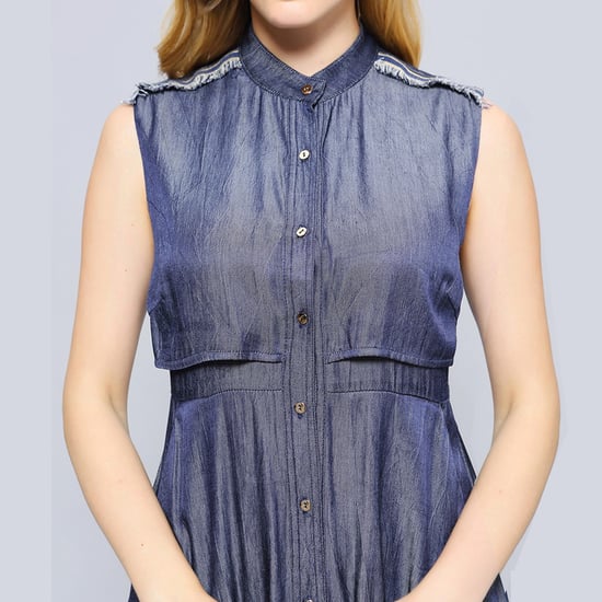 Open flap back fit-an- flare shirt dress