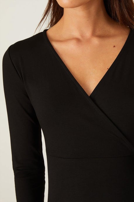 Petite Black Long Sleeve Wrap Midi Dress - Image 5