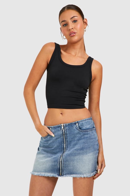 Vintage Wash Zip Front Micro Mini Skirt - Image 1