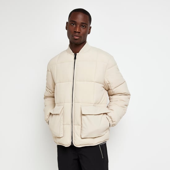 River Island Mens Bomber Jacket Beige Quilted Top