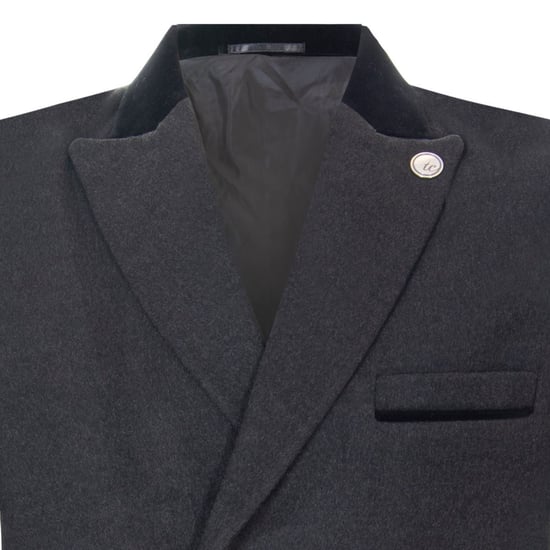 Mens 3/4 Grey Long Double Breasted Crombie Overcoat Wool Coat Peaky Blinders