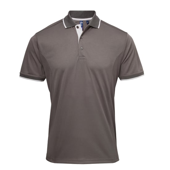 Premier Mens Contrast Coolchecker Polo Shirt (Dark Grey/Silver)