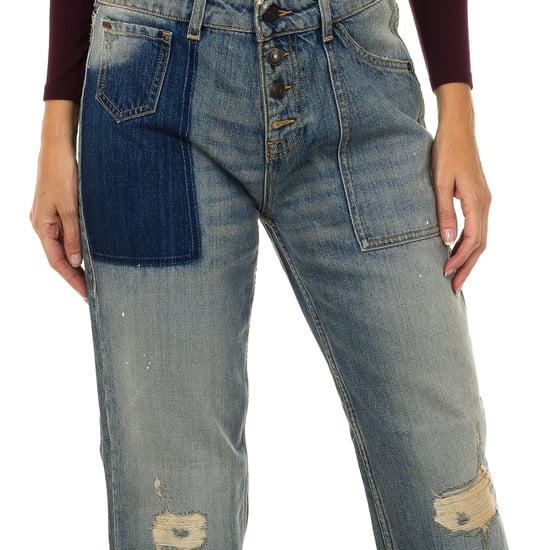 Women's long worn and torn effect denim pants 6Y5J13-5D2YZ