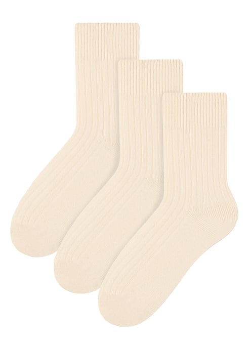 Steven - 3 Paar Multipack Dames Wol Gebreide Sokken | Warme Kousen Jurk Sokken - Ecru - Image 1