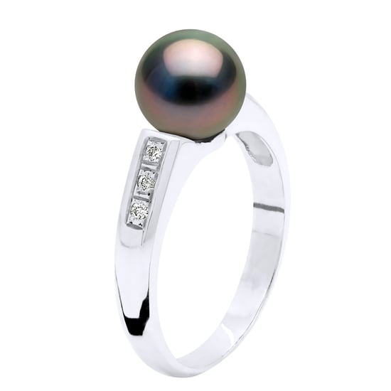 Ring Sieraden Diamant 0,06 Cts - Wit Goud - Echte Gecultiveerde Tahiti Parels Rond 8-9 mm - Image 1