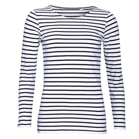 SOLS Womens/Ladies Marine Long Sleeve Stripe T-Shirt (White/Navy)