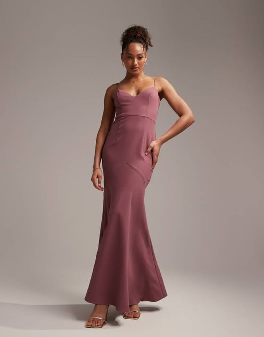 ASOS DESIGN Bridesmaid crepe strappy fishtail maxi dress in orchid-Pink