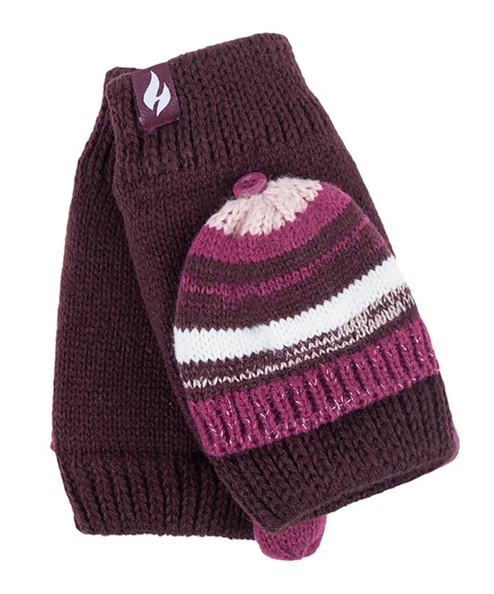 Heat Holders - Thermisch gebreide convertorhandschoen voor dames - Bordeaux - Image 1