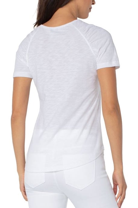 Shirred Short Sleeve Slub Knit Tee White