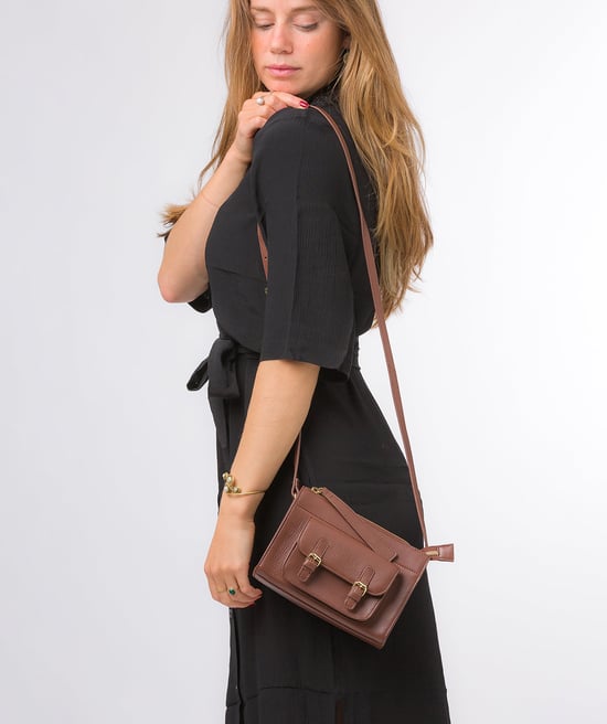 'Monica' Dark Tan Nappa Leather Cross Body Bag