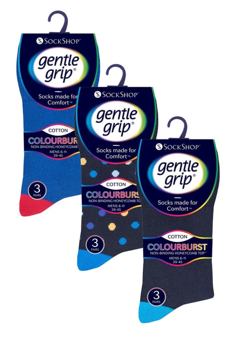 9 paar sokken zonder elastiek katoenen herensokken | Gentle Grip | Zachte losse sokken | Diabetische vriendelijke sokken - Colourburst Mix 1 - Image 2
