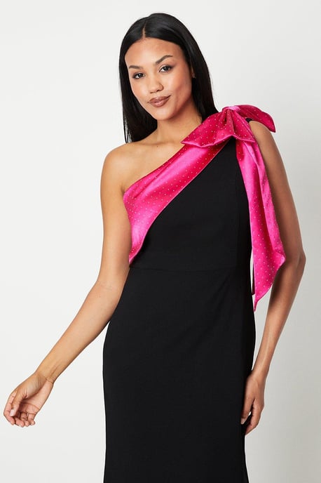 Hotfix Diamante One Shoulder Bow Maxi Dress