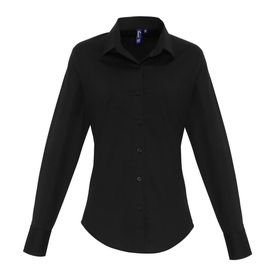 Premier Dames/dames Stretch Fit Poplin Blouse met lange mouwen (Zwart) - Image 1