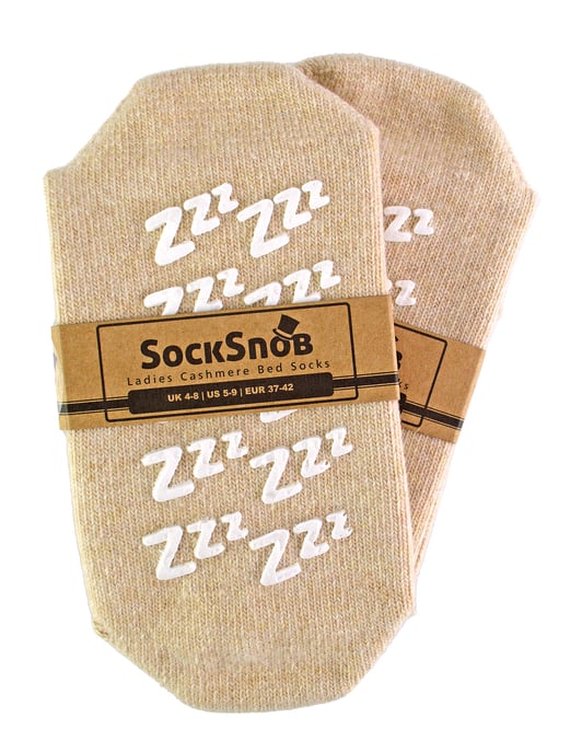 Dames pantoffelsokken van kasjmierwol met Zzz-grepen - Beige - Image 2