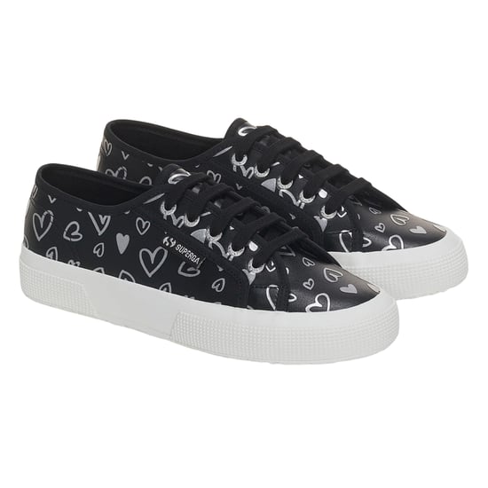Superga Dames/Dames Hearts Vegan Leren Trainers (Zwart/Zilver) - Image 3