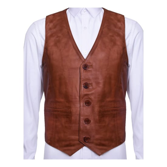 Light brown leather vest, formal traditional gilet vest