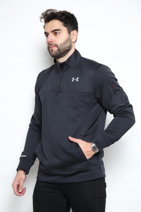 Under Armour fleece trainingstop met kwartrits voor heren in zwart - Image 3