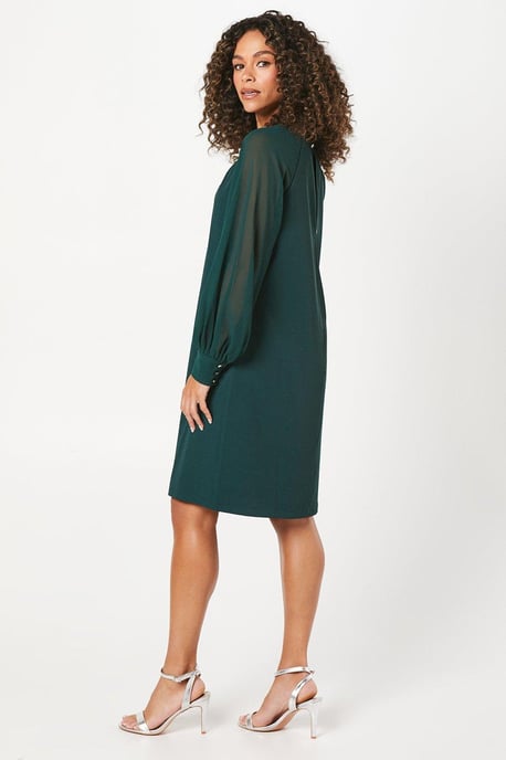 Occasion Embellished Chiffon Sleeve Shift Dress - Image 3