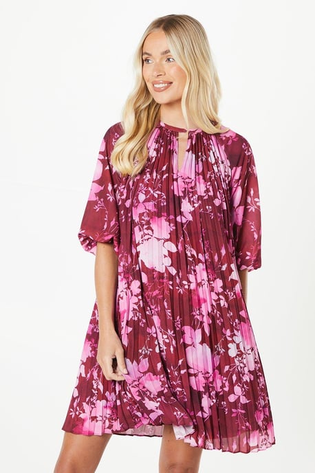 Petite Floral Pleated 3/4 Sleeve Shift Dress - Image 1